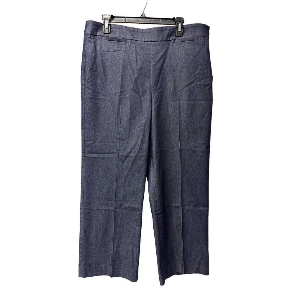 Talbots Straight Leg Crop Pants Women 14 Blue JO3069 Side Zip Dark Wash Denim
